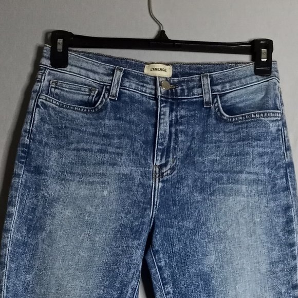L'AGENCE Women's Cropped Mid-Rise Prism Blue Raw Hem Medium Wash Jeans Size 29 - Picture 4 of 7
